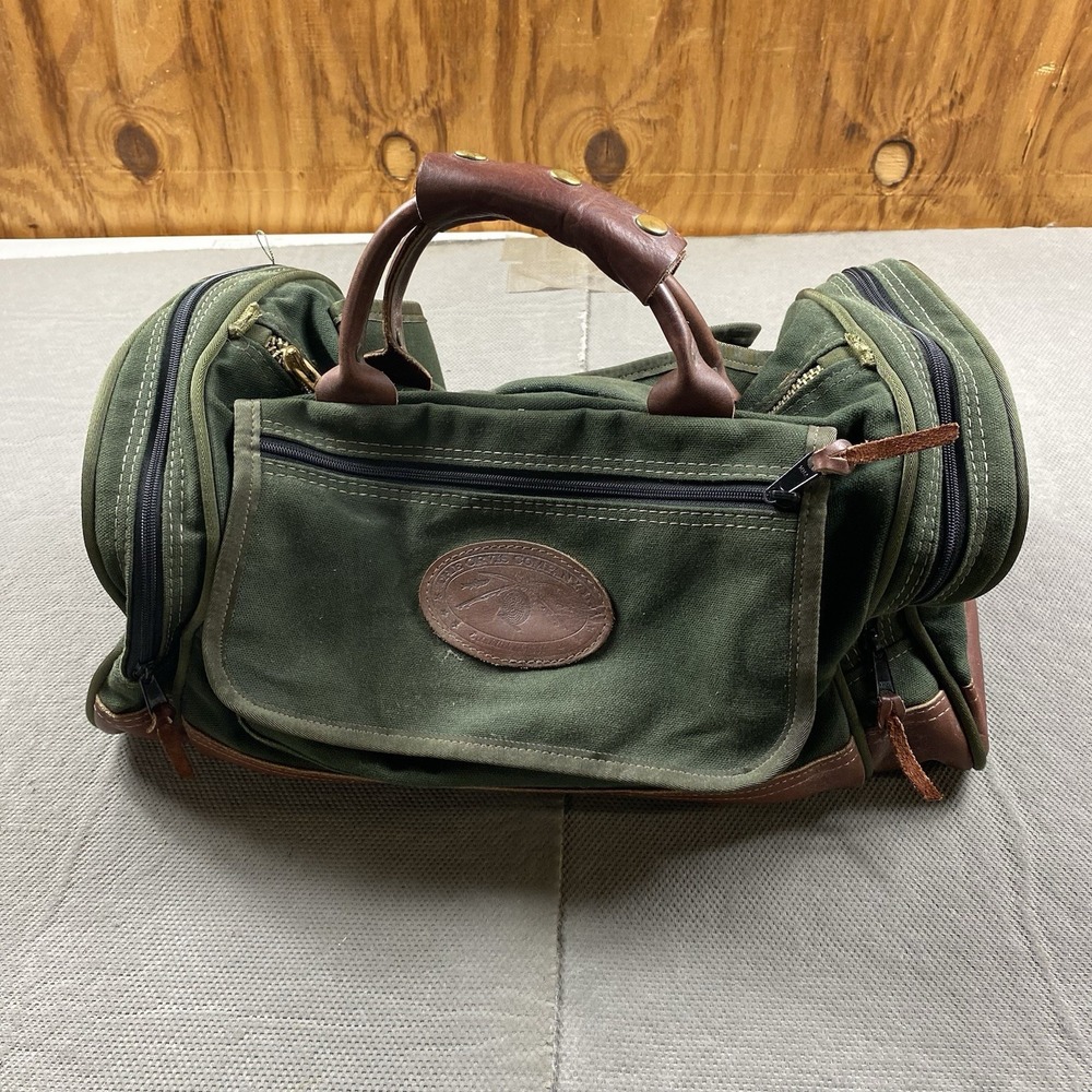 Vintage Orvis Battenkill Leather Duffel Bag Green Brown Travel Weekender Mens